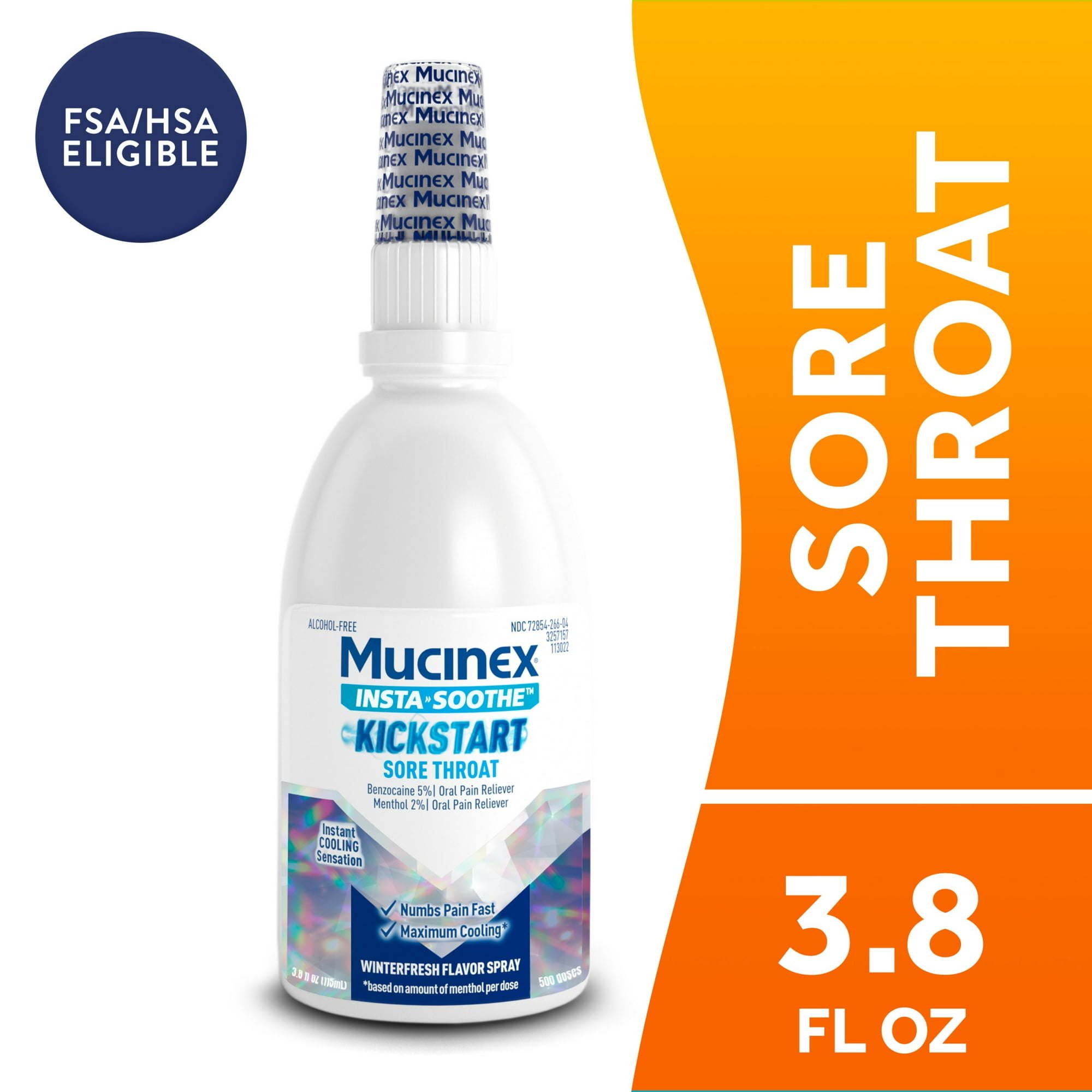 Mucinex Instasoothe Kickstart Sore Throat Spray, FSA/HSA, Winterfresh Flavor, 3.8 fl oz Mucinex Instasoothe Kickstart Sore Throat Spray, FSA/HSA, Winterfresh Flavor, 3.8 fl oz